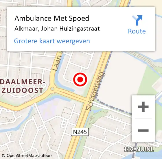 Locatie op kaart van de 112 melding: Ambulance Met Spoed Naar Alkmaar, Johan Huizingastraat op 12 december 2023 00:31