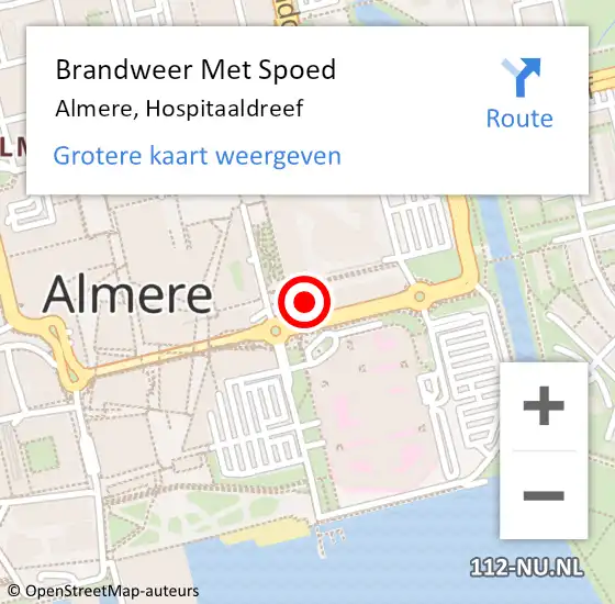 Locatie op kaart van de 112 melding: Brandweer Met Spoed Naar Almere, Hospitaaldreef op 12 december 2023 00:34