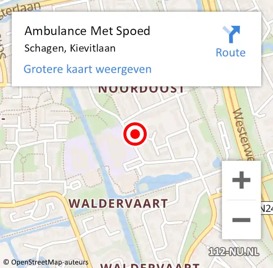 Locatie op kaart van de 112 melding: Ambulance Met Spoed Naar Schagen, Kievitlaan op 12 december 2023 00:52