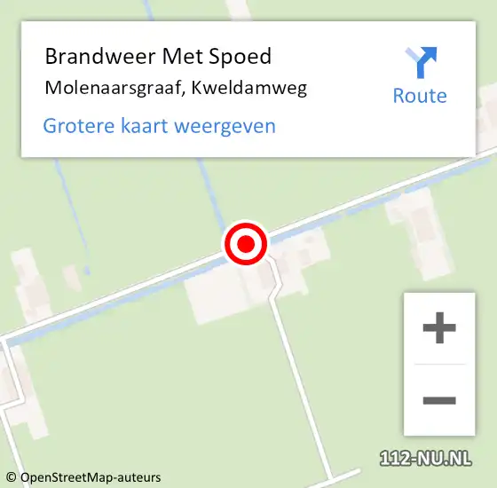 Locatie op kaart van de 112 melding: Brandweer Met Spoed Naar Molenaarsgraaf, Kweldamweg op 18 september 2014 10:13