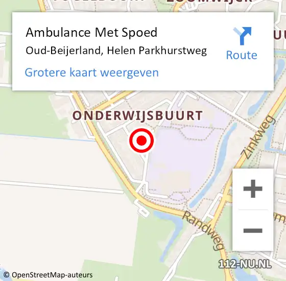 Locatie op kaart van de 112 melding: Ambulance Met Spoed Naar Oud-Beijerland, Helen Parkhurstweg op 12 december 2023 03:43