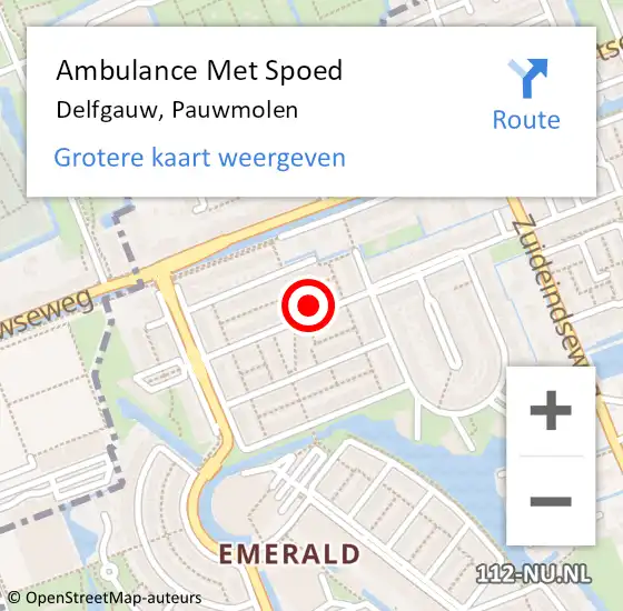 Locatie op kaart van de 112 melding: Ambulance Met Spoed Naar Delfgauw, Pauwmolen op 12 december 2023 06:06