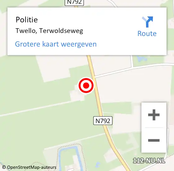 Locatie op kaart van de 112 melding: Politie Twello, Terwoldseweg op 12 december 2023 06:47