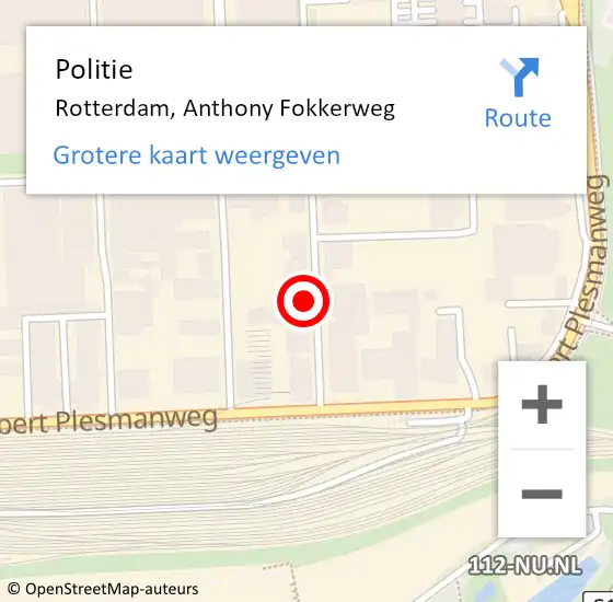 Locatie op kaart van de 112 melding: Politie Rotterdam, Anthony Fokkerweg op 12 december 2023 06:59