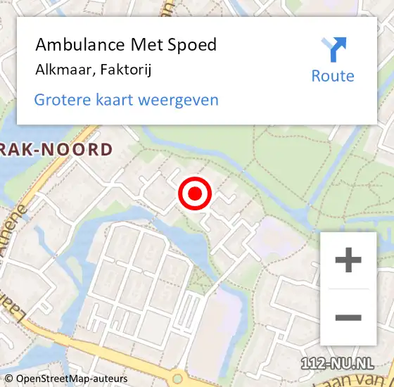 Locatie op kaart van de 112 melding: Ambulance Met Spoed Naar Alkmaar, Faktorij op 12 december 2023 07:09