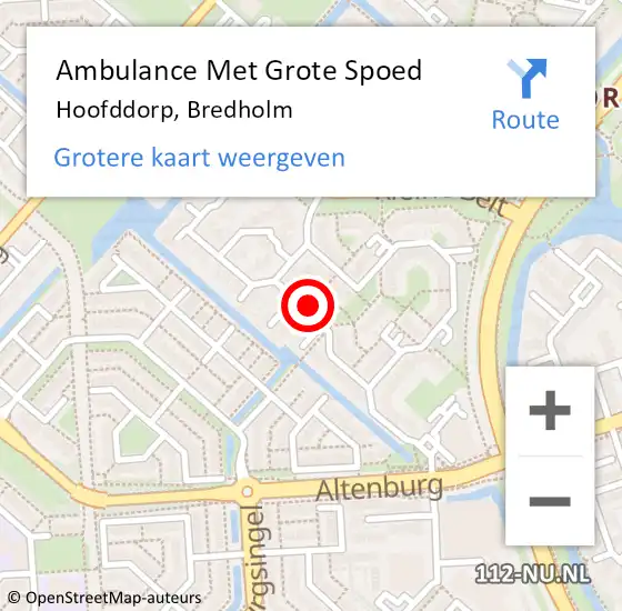 Locatie op kaart van de 112 melding: Ambulance Met Grote Spoed Naar Hoofddorp, Bredholm op 12 december 2023 07:21