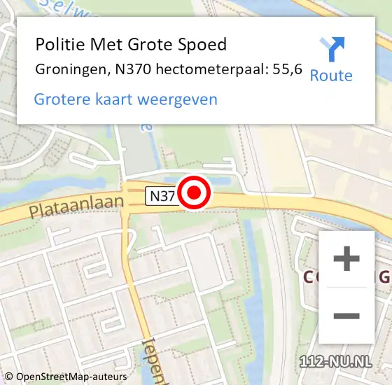 Locatie op kaart van de 112 melding: Politie Met Grote Spoed Naar Groningen, N370 hectometerpaal: 55,6 op 12 december 2023 07:46