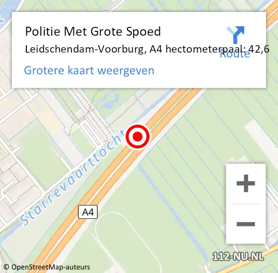 Locatie op kaart van de 112 melding: Politie Met Grote Spoed Naar Leidschendam-Voorburg, A4 hectometerpaal: 42,6 op 12 december 2023 08:00