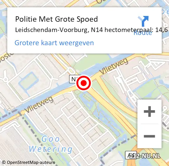 Locatie op kaart van de 112 melding: Politie Met Grote Spoed Naar Leidschendam-Voorburg, N14 hectometerpaal: 14,6 op 12 december 2023 08:05