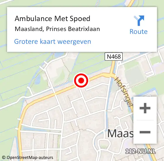Locatie op kaart van de 112 melding: Ambulance Met Spoed Naar Maasland, Prinses Beatrixlaan op 12 december 2023 08:17