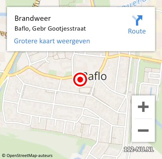 Locatie op kaart van de 112 melding: Brandweer Baflo, Gebr Gootjesstraat op 12 december 2023 08:40