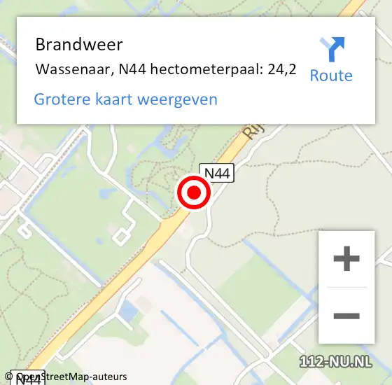 Locatie op kaart van de 112 melding: Brandweer Wassenaar, N44 hectometerpaal: 24,2 op 12 december 2023 08:52