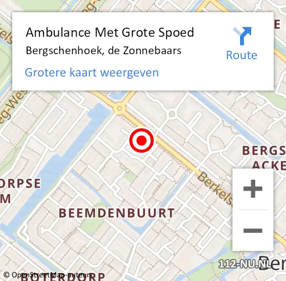 Locatie op kaart van de 112 melding: Ambulance Met Grote Spoed Naar Bergschenhoek, de Zonnebaars op 12 december 2023 09:13