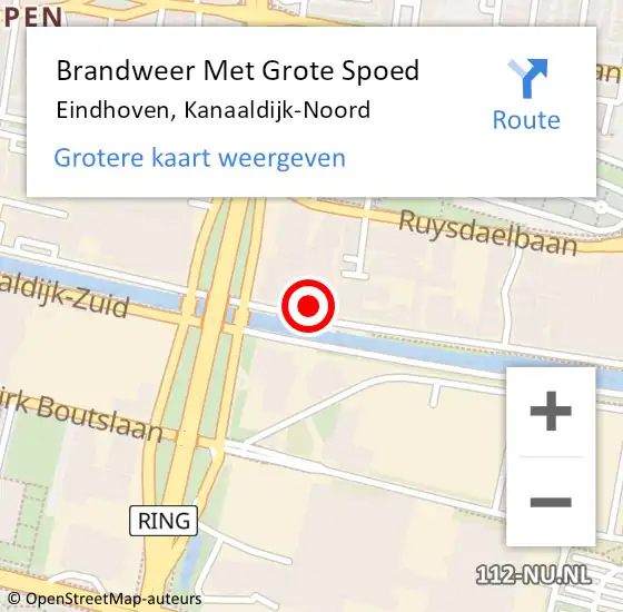 Locatie op kaart van de 112 melding: Brandweer Met Grote Spoed Naar Eindhoven, Kanaaldijk-Noord op 12 december 2023 09:42