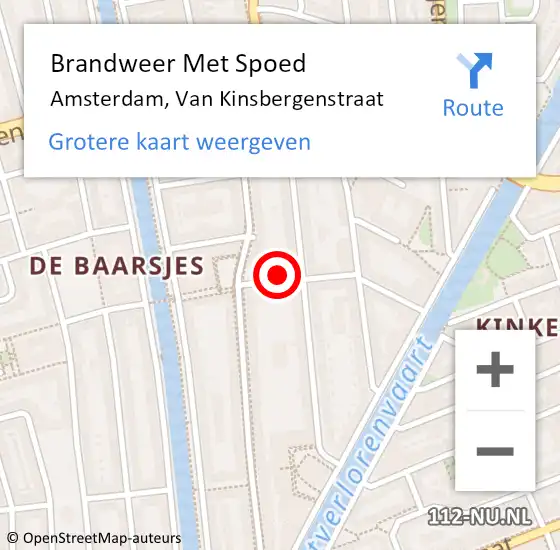 Locatie op kaart van de 112 melding: Brandweer Met Spoed Naar Amsterdam, Van Kinsbergenstraat op 12 december 2023 10:00