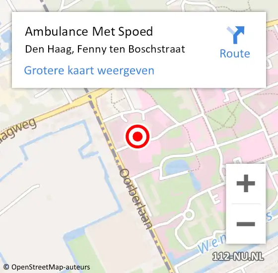 Locatie op kaart van de 112 melding: Ambulance Met Spoed Naar Den Haag, Fenny ten Boschstraat op 12 december 2023 10:10
