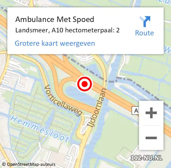 Locatie op kaart van de 112 melding: Ambulance Met Spoed Naar Landsmeer, A10 hectometerpaal: 2 op 12 december 2023 10:16