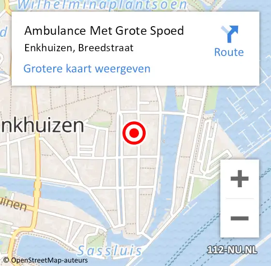 Locatie op kaart van de 112 melding: Ambulance Met Grote Spoed Naar Enkhuizen, Breedstraat op 12 december 2023 10:47