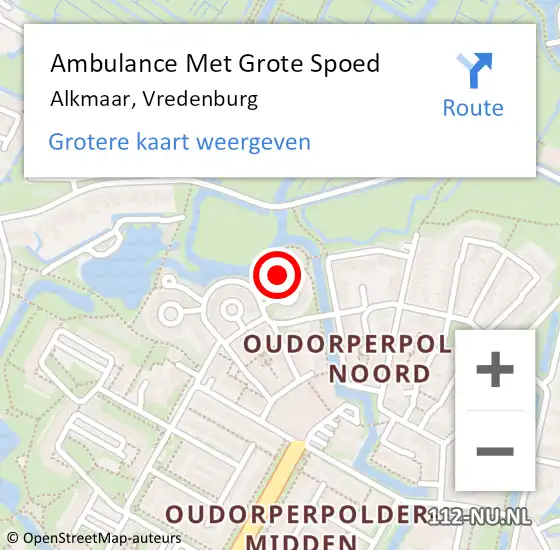 Locatie op kaart van de 112 melding: Ambulance Met Grote Spoed Naar Alkmaar, Vredenburg op 12 december 2023 11:13