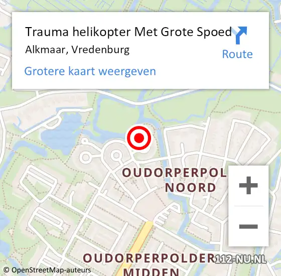 Locatie op kaart van de 112 melding: Trauma helikopter Met Grote Spoed Naar Alkmaar, Vredenburg op 12 december 2023 11:15