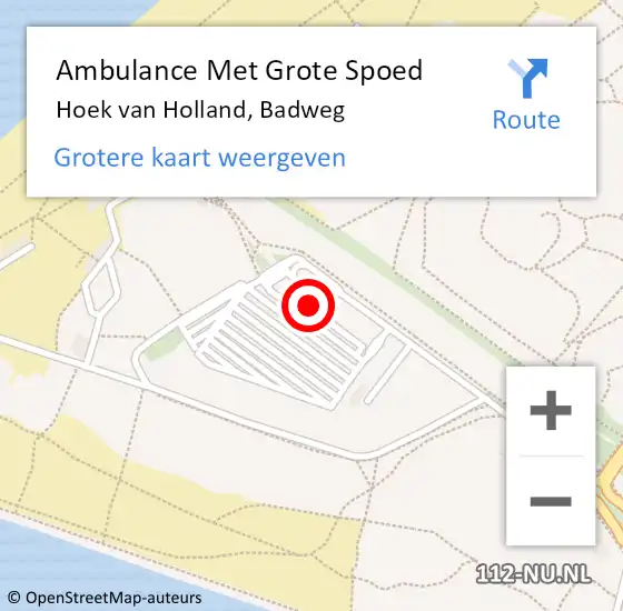 Locatie op kaart van de 112 melding: Ambulance Met Grote Spoed Naar Hoek van Holland, Badweg op 12 december 2023 11:20