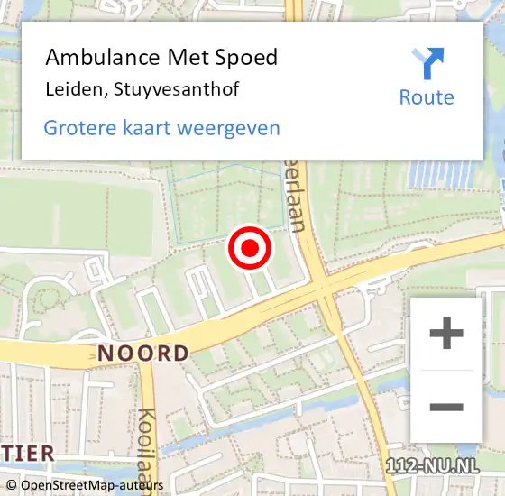 Locatie op kaart van de 112 melding: Ambulance Met Spoed Naar Leiden, Stuyvesanthof op 12 december 2023 11:30