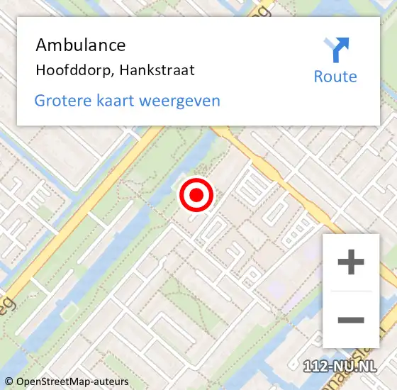 Locatie op kaart van de 112 melding: Ambulance Hoofddorp, Hankstraat op 12 december 2023 11:55