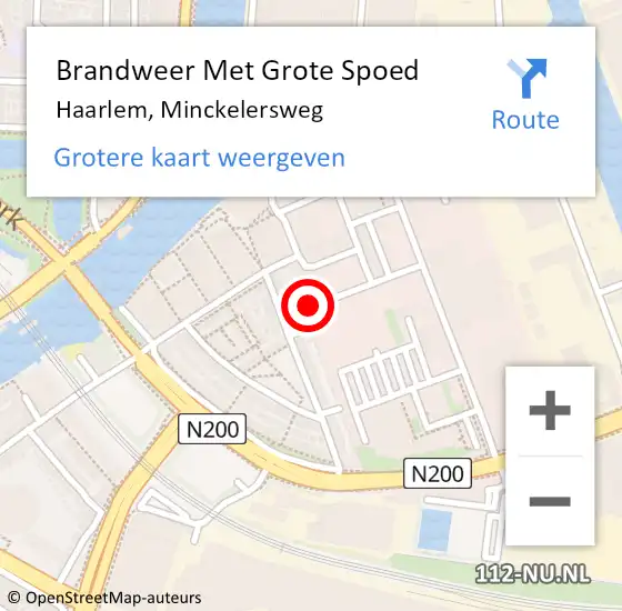 Locatie op kaart van de 112 melding: Brandweer Met Grote Spoed Naar Haarlem, Minckelersweg op 12 december 2023 11:57