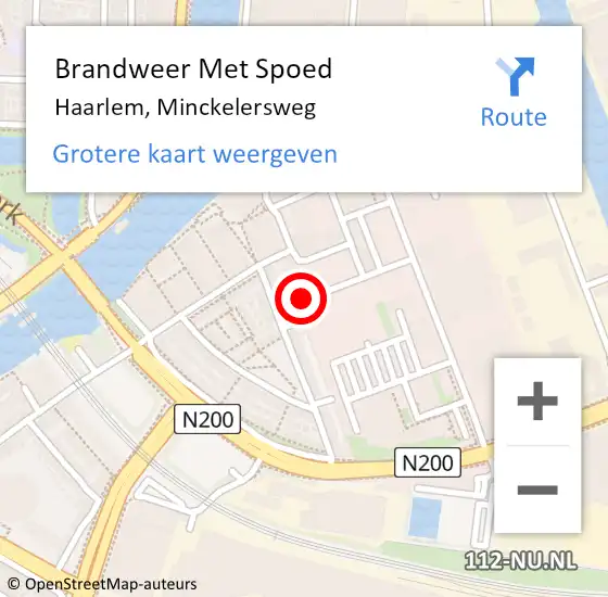 Locatie op kaart van de 112 melding: Brandweer Met Spoed Naar Haarlem, Minckelersweg op 12 december 2023 12:07