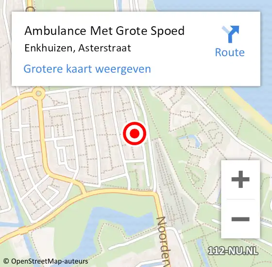 Locatie op kaart van de 112 melding: Ambulance Met Grote Spoed Naar Enkhuizen, Asterstraat op 12 december 2023 12:07