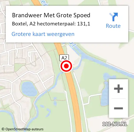 Locatie op kaart van de 112 melding: Brandweer Met Grote Spoed Naar Boxtel, A2 hectometerpaal: 131,1 op 12 december 2023 12:19