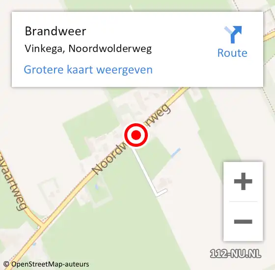 Locatie op kaart van de 112 melding: Brandweer Vinkega, Noordwolderweg op 12 december 2023 12:34