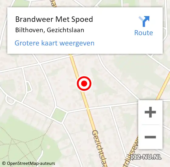 Locatie op kaart van de 112 melding: Brandweer Met Spoed Naar Bilthoven, Gezichtslaan op 12 december 2023 12:35