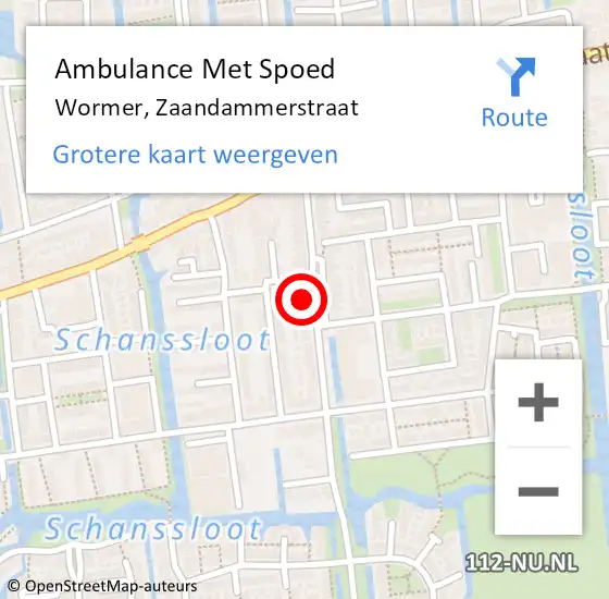 Locatie op kaart van de 112 melding: Ambulance Met Spoed Naar Wormer, Zaandammerstraat op 12 december 2023 13:13