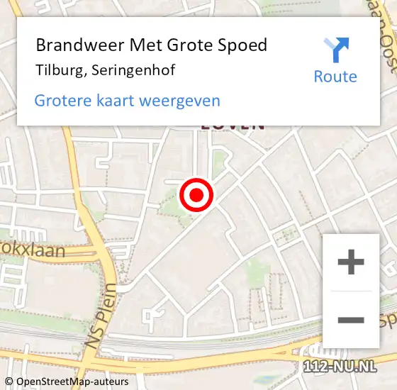 Locatie op kaart van de 112 melding: Brandweer Met Grote Spoed Naar Tilburg, Seringenhof op 12 december 2023 13:35