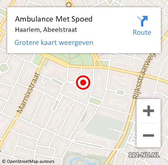 Locatie op kaart van de 112 melding: Ambulance Met Spoed Naar Haarlem, Abeelstraat op 12 december 2023 13:36