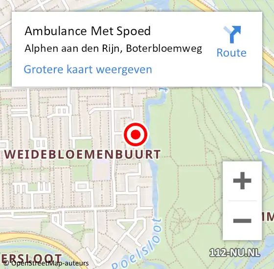 Locatie op kaart van de 112 melding: Ambulance Met Spoed Naar Alphen aan den Rijn, Boterbloemweg op 12 december 2023 13:44