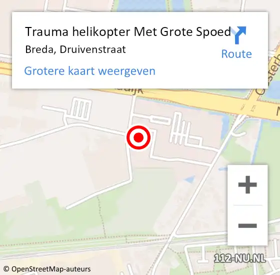 Locatie op kaart van de 112 melding: Trauma helikopter Met Grote Spoed Naar Breda, Druivenstraat op 12 december 2023 13:44