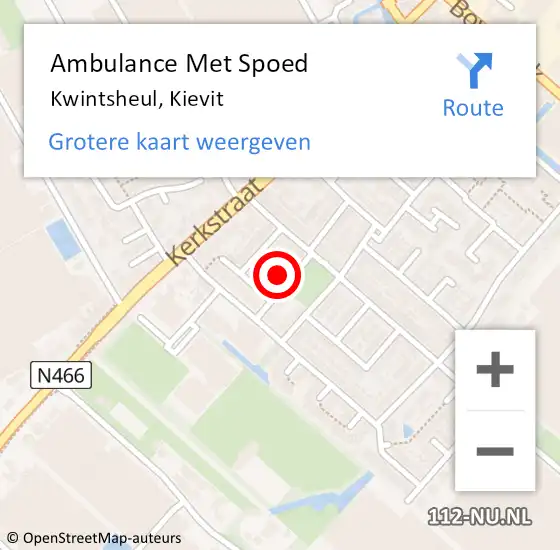 Locatie op kaart van de 112 melding: Ambulance Met Spoed Naar Kwintsheul, Kievit op 12 december 2023 14:18