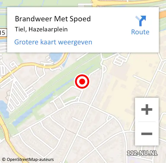 Locatie op kaart van de 112 melding: Brandweer Met Spoed Naar Tiel, Hazelaarplein op 12 december 2023 14:31