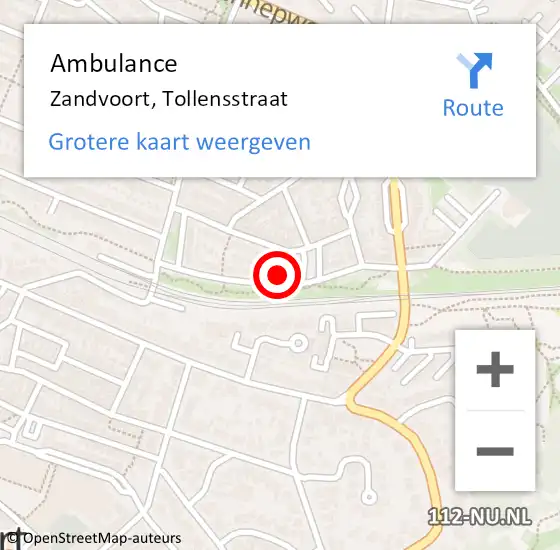 Locatie op kaart van de 112 melding: Ambulance Zandvoort, Tollensstraat op 12 december 2023 14:36