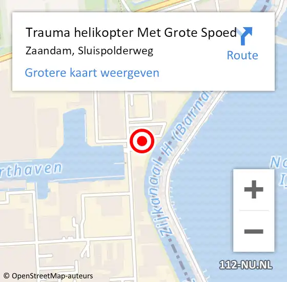 Locatie op kaart van de 112 melding: Trauma helikopter Met Grote Spoed Naar Zaandam, Sluispolderweg op 12 december 2023 14:43