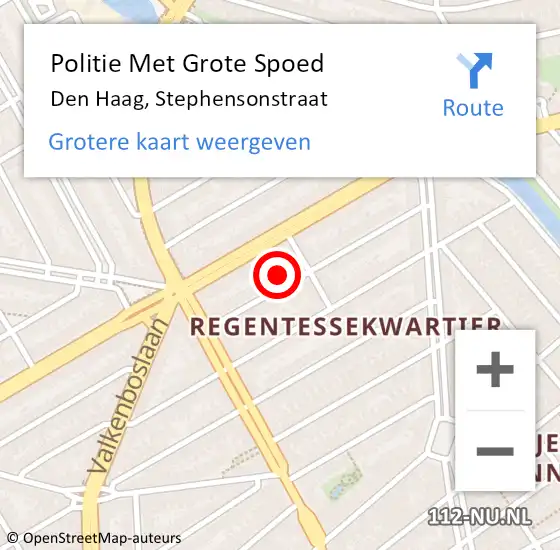 Locatie op kaart van de 112 melding: Politie Met Grote Spoed Naar Den Haag, Stephensonstraat op 12 december 2023 15:01