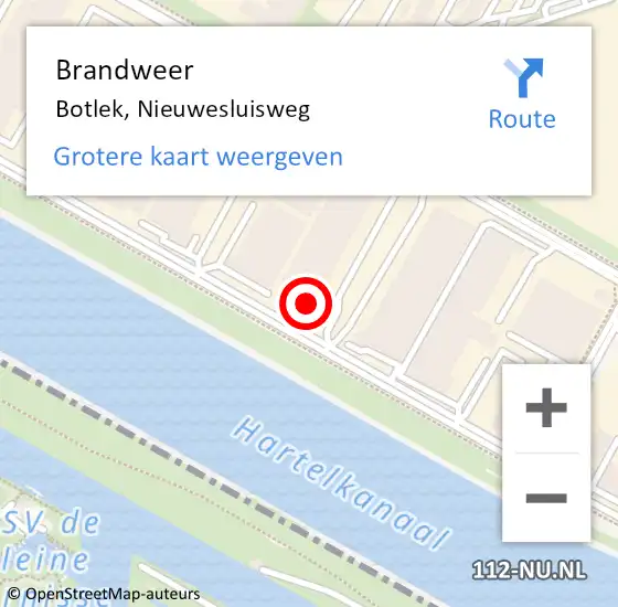 Locatie op kaart van de 112 melding: Brandweer Botlek, Nieuwesluisweg op 12 december 2023 15:03