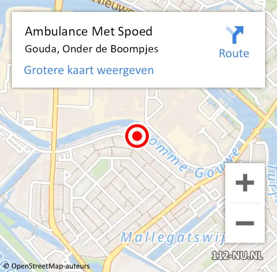 Locatie op kaart van de 112 melding: Ambulance Met Spoed Naar Gouda, Onder de Boompjes op 12 december 2023 16:20