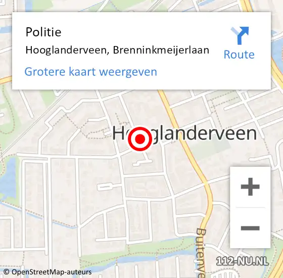 Locatie op kaart van de 112 melding: Politie Hooglanderveen, Brenninkmeijerlaan op 12 december 2023 16:43