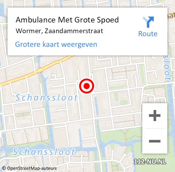 Locatie op kaart van de 112 melding: Ambulance Met Grote Spoed Naar Wormer, Zaandammerstraat op 12 december 2023 17:04