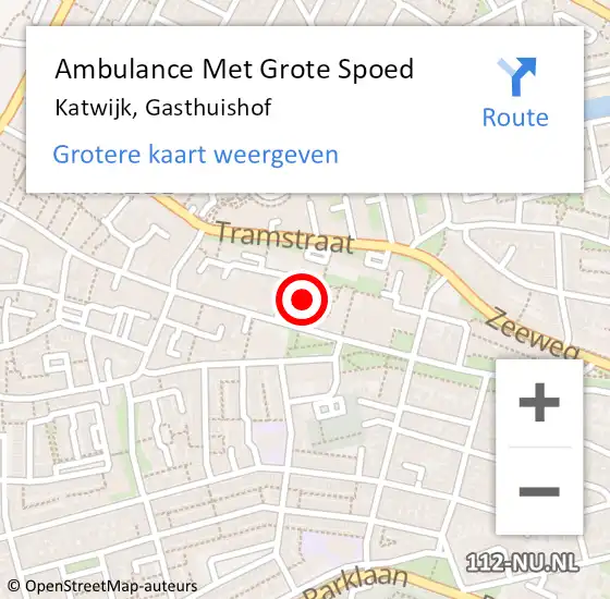 Locatie op kaart van de 112 melding: Ambulance Met Grote Spoed Naar Katwijk, Gasthuishof op 12 december 2023 17:31