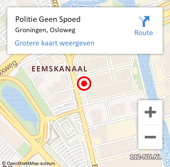 Locatie op kaart van de 112 melding: Politie Geen Spoed Naar Groningen, Osloweg op 12 december 2023 17:39