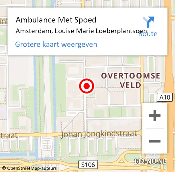 Locatie op kaart van de 112 melding: Ambulance Met Spoed Naar Amsterdam, Louise Marie Loeberplantsoen op 12 december 2023 17:46